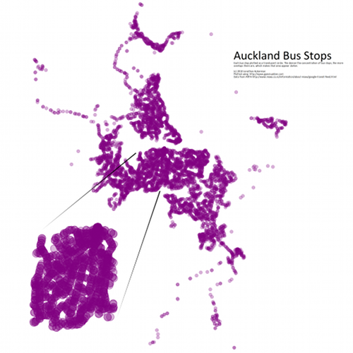 'Density' map of Auckland bus stops